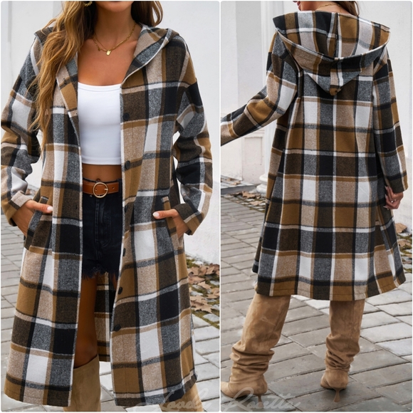 Green Plaid Whisper Hooded Coat - Picture 8 of 11
